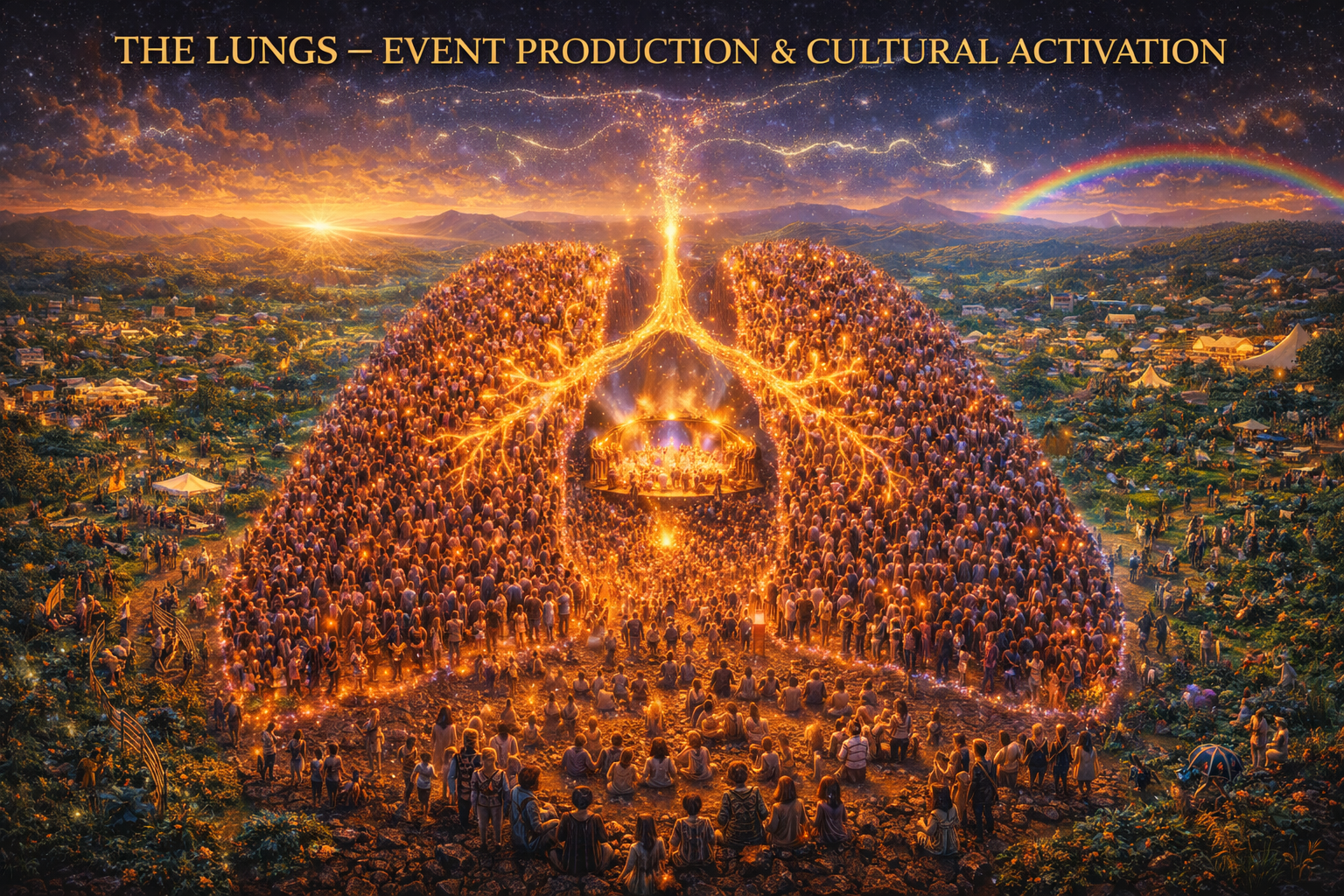 The Lungs - Event Production & Cultural Activation: Festival crowds forming breathing lungs with celebration at the center